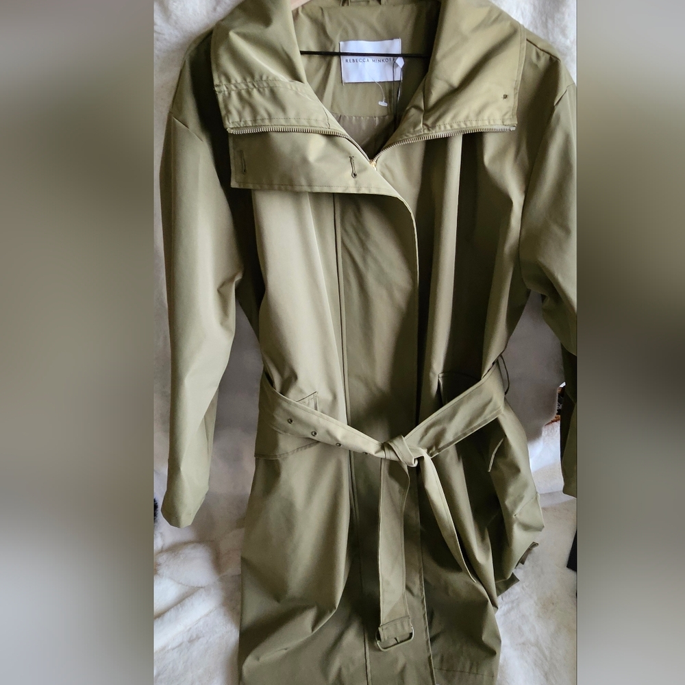 Rebecca Minkoff Olive Green Trench Coat with Tie Belt